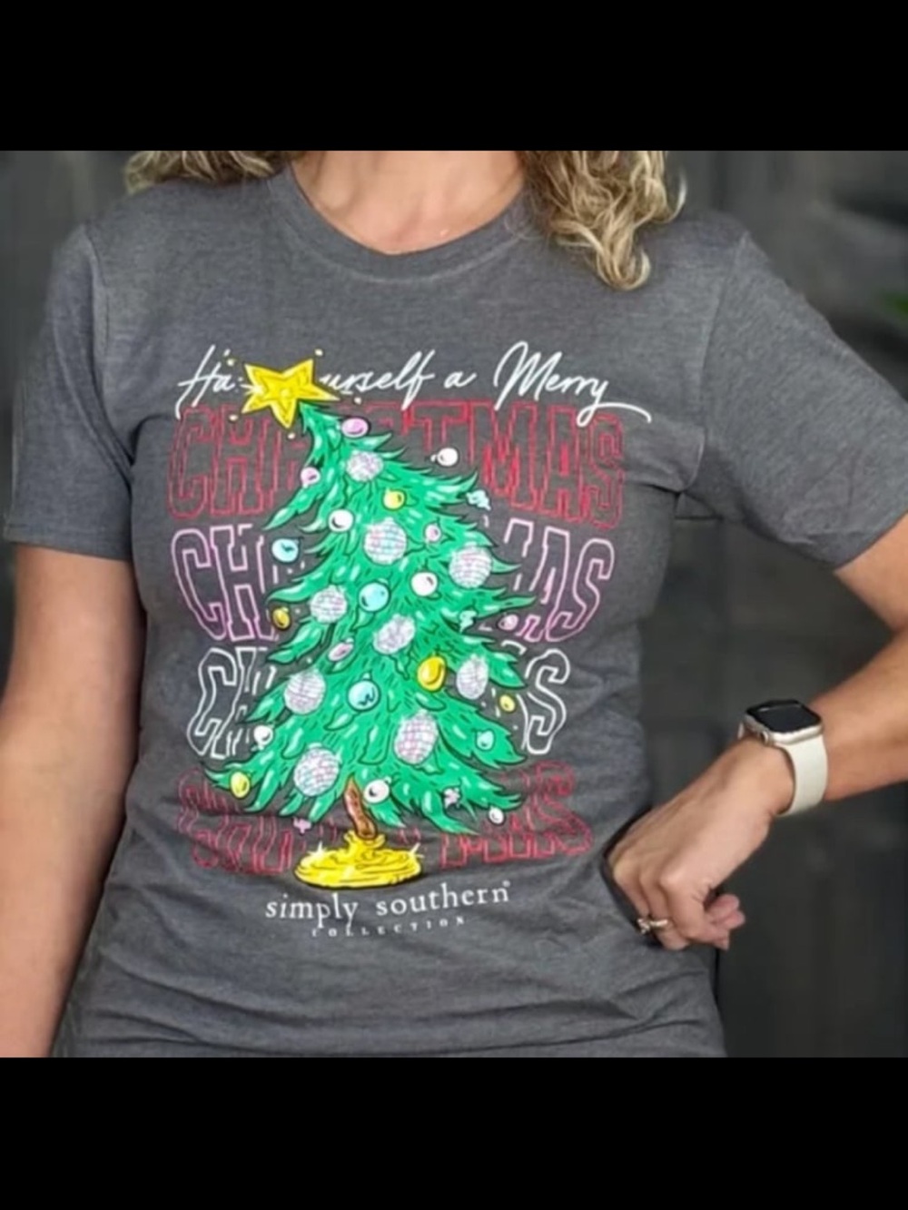 New Simply Southern Gray Merry Christmas Tree Shirt Size XXL 2XL